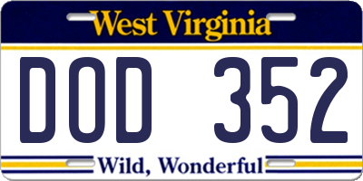 WV license plate DOD352