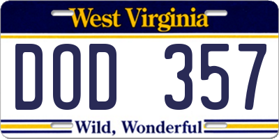 WV license plate DOD357