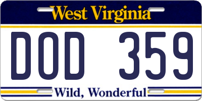 WV license plate DOD359