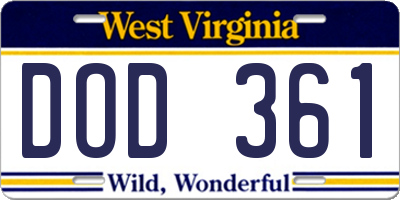 WV license plate DOD361