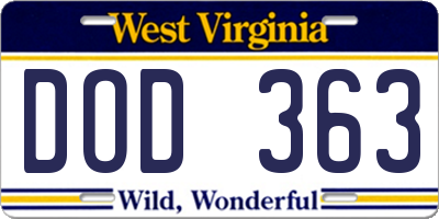 WV license plate DOD363