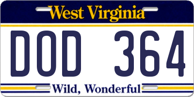 WV license plate DOD364