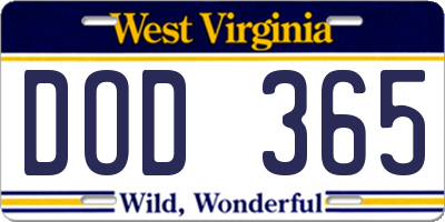WV license plate DOD365