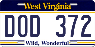 WV license plate DOD372