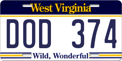 WV license plate DOD374