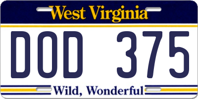 WV license plate DOD375