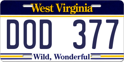 WV license plate DOD377