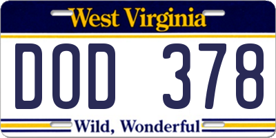 WV license plate DOD378