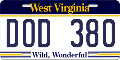 WV license plate DOD380