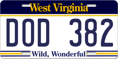 WV license plate DOD382