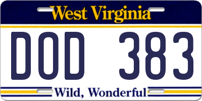 WV license plate DOD383