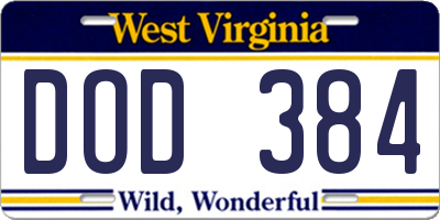 WV license plate DOD384