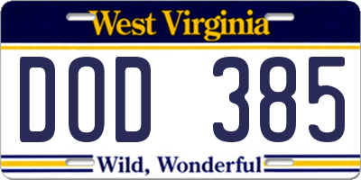WV license plate DOD385