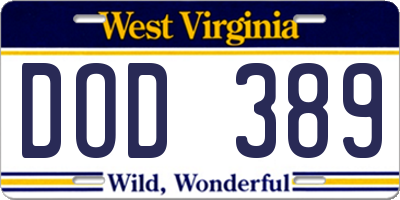 WV license plate DOD389