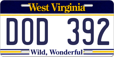 WV license plate DOD392