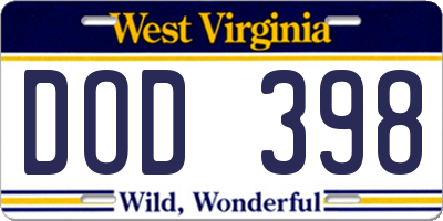 WV license plate DOD398