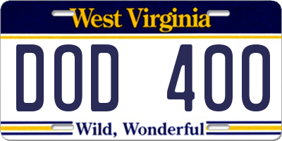 WV license plate DOD400