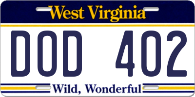 WV license plate DOD402