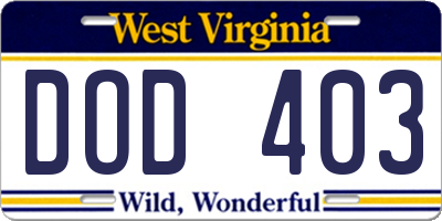 WV license plate DOD403