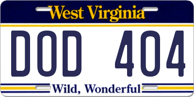 WV license plate DOD404