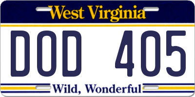 WV license plate DOD405