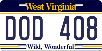 WV license plate DOD408