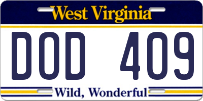 WV license plate DOD409