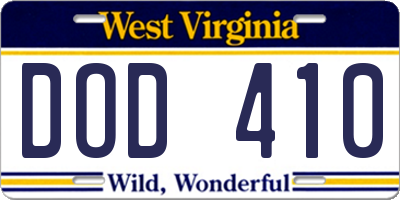 WV license plate DOD410