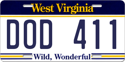 WV license plate DOD411