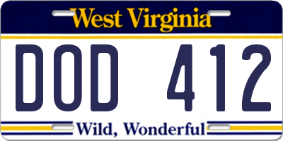 WV license plate DOD412