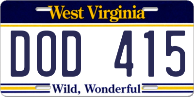 WV license plate DOD415
