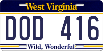 WV license plate DOD416