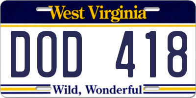 WV license plate DOD418
