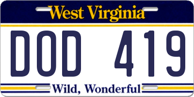 WV license plate DOD419