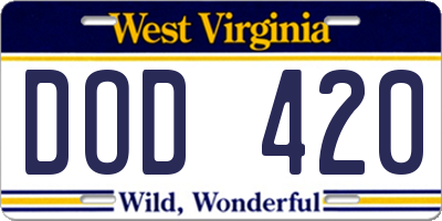 WV license plate DOD420