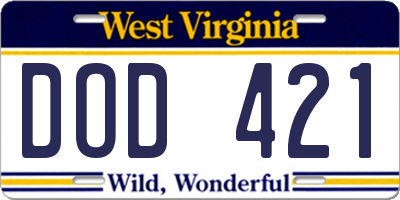WV license plate DOD421