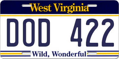WV license plate DOD422