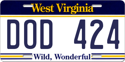 WV license plate DOD424