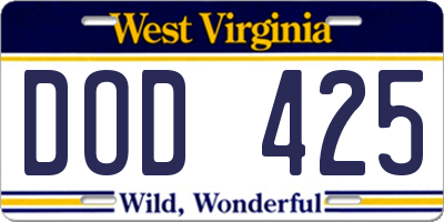 WV license plate DOD425