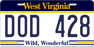 WV license plate DOD428