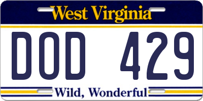 WV license plate DOD429