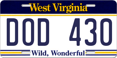 WV license plate DOD430