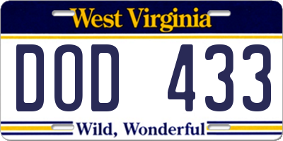 WV license plate DOD433