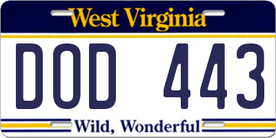 WV license plate DOD443