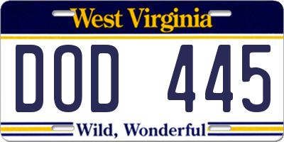 WV license plate DOD445