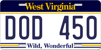WV license plate DOD450