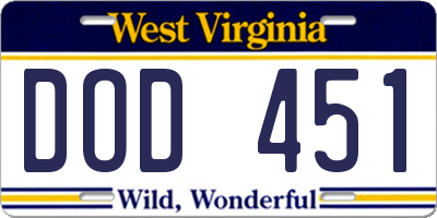 WV license plate DOD451