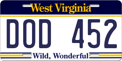 WV license plate DOD452