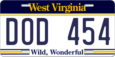 WV license plate DOD454