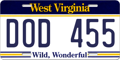 WV license plate DOD455